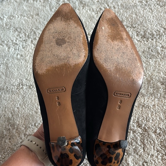 Coach Black Suede Pumps with Leopard Heel - Picture 5 of 5